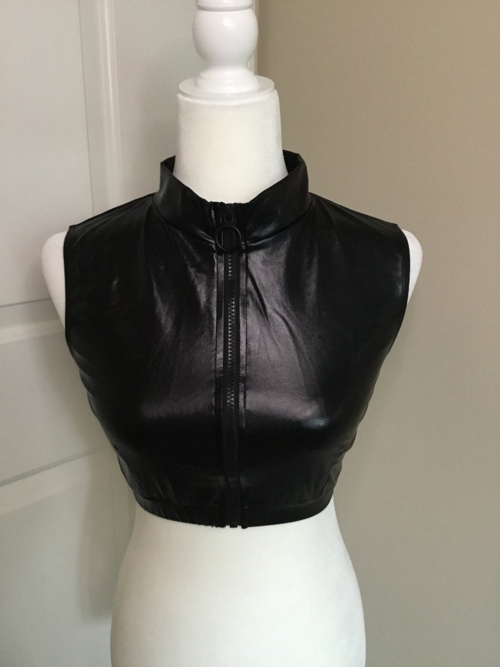 LoveHoney Fierce Black Wet Look Zipper Crop Top Lingerie Intimate